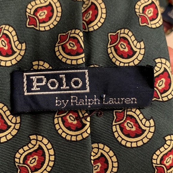 POLO BY RALPH LAUREN GREEN  OVERSIZED FOULARD PRINT SILK TWILL NECKTIE - Picture 6 of 13
